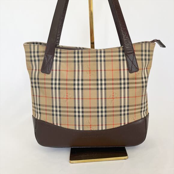 Burberry Handbags - BURBERRY Haymarket Nova Check Shoulder Bag Canvas Beige Small